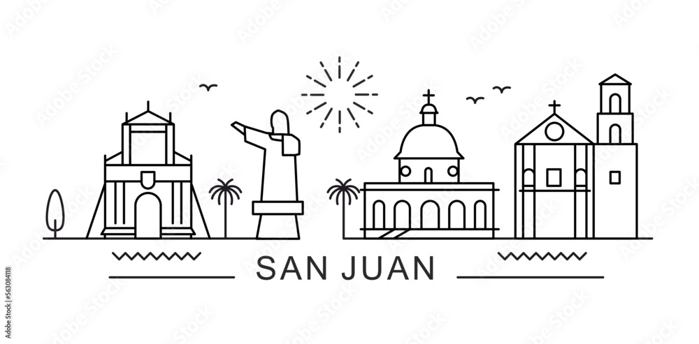 San Juan City Line View. Poster print minimal design.