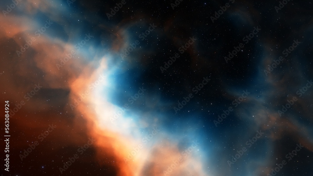 Deep space nebula with stars. Bright and vibrant Multicolor Starfield Infinite space outer space background with nebulas and stars. Star clusters, nebula outer space background 3d render
