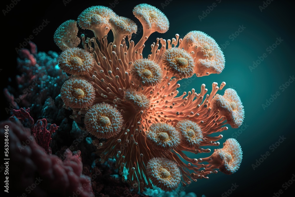Obraz premium Amazing abstract marine habitat with a coral reef macro and texture ,made with Generative AI