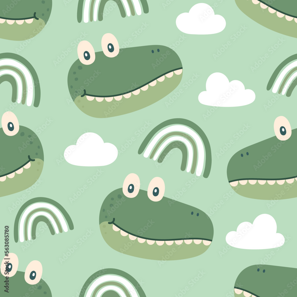 Fototapeta premium cute crocodile seamless pattern, cartoon wild animals background, baby clothing vector illustration