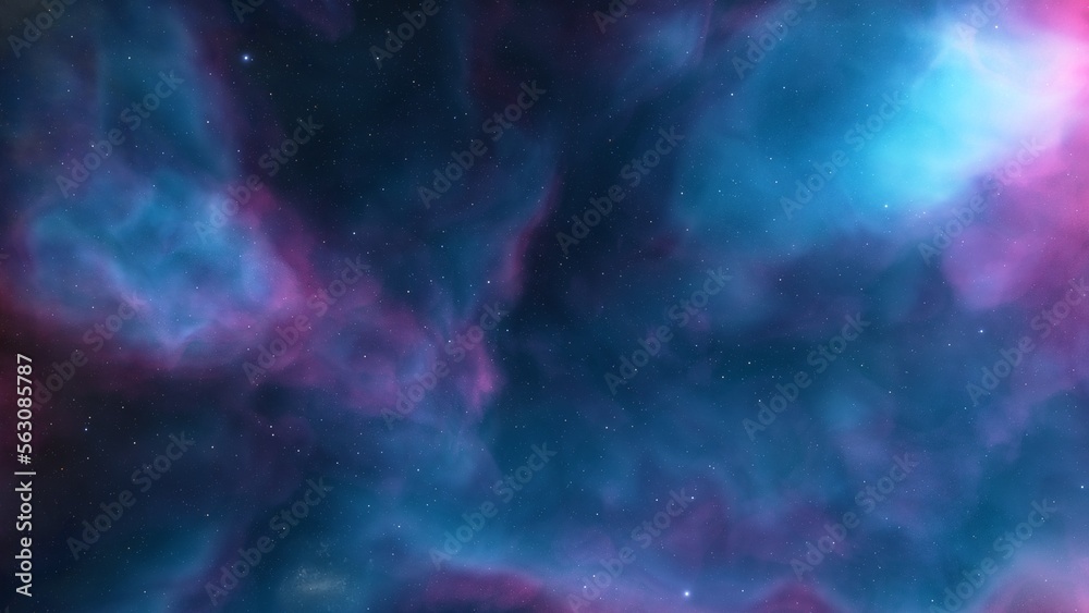 Cosmic background with a blue purple nebula and stars
