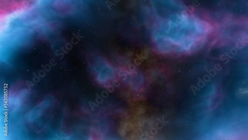 Cosmic background with a blue purple nebula and stars 