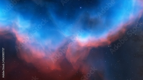 Cosmic background with a blue purple nebula and stars 
