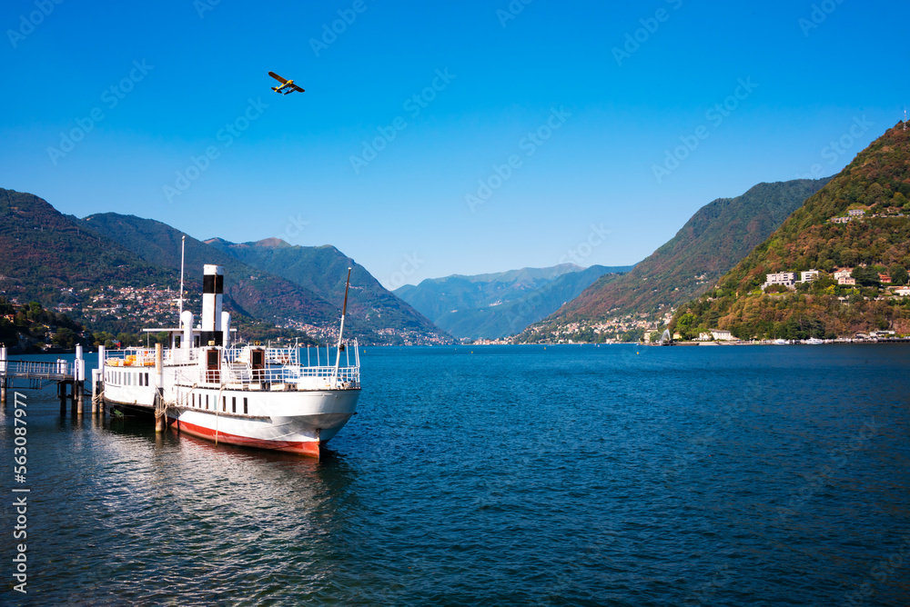 Beautiful landscape of lake Como with a boat Beautiful landscape of lake Como with a boat