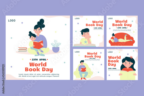 Illustrated world book day instagram posts. World Book Day