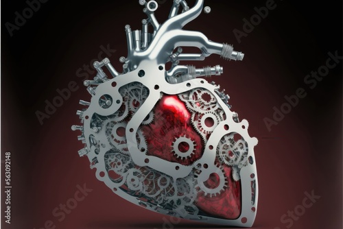 Human gear or cog heart abstract image. The heart is like the body's engine. Generative AI