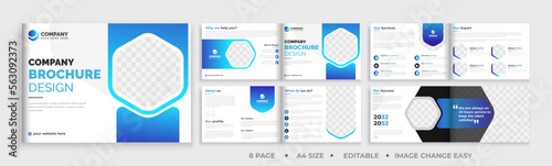 8 page brochure landscape template, corporate business booklet brochure design, modern layout bifold brochure, annual report template,