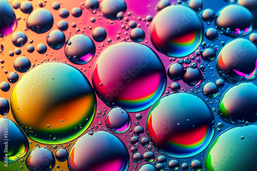 Multicolored Water and oil drops.AI generated illustration.