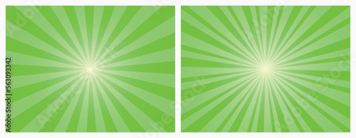 Bright green rays background in retro style. Vector illustration.