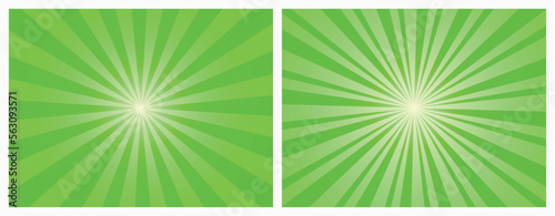 Vivid Green Sunburst Pattern Background. Ray starburst backdrop. Rays radial geometric vector illustration.