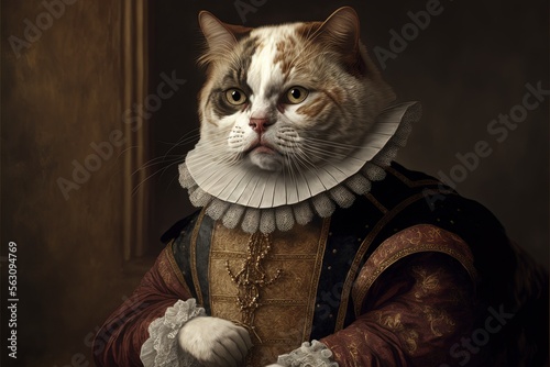 cat as william shakespeare illustration generative ai photo