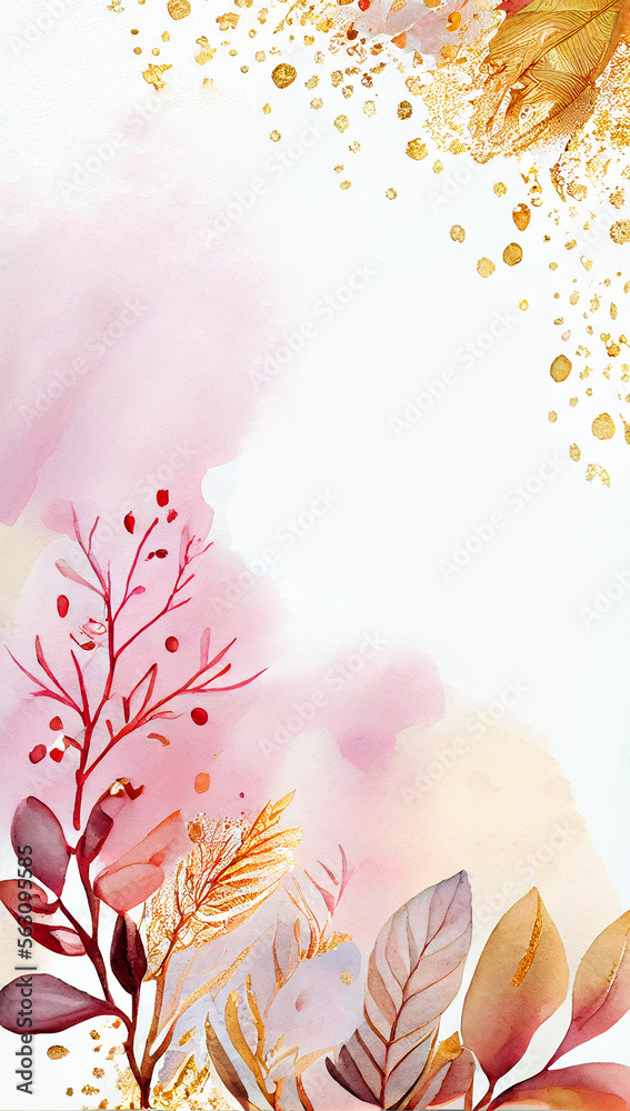 abstract background with leaf and flower, watercolor