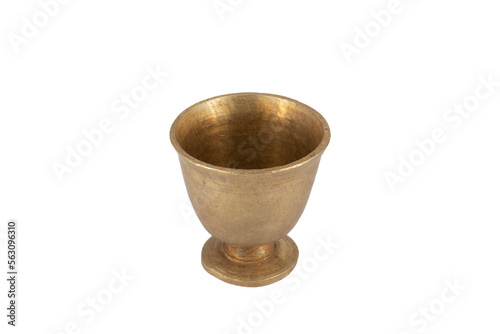 Antique brass mortar with pestle isolated on white background © Waeel