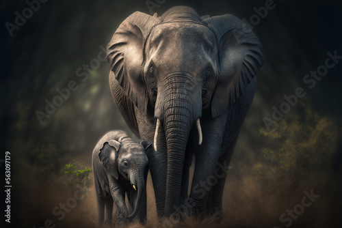 a big elephant with cub in its natural habitat