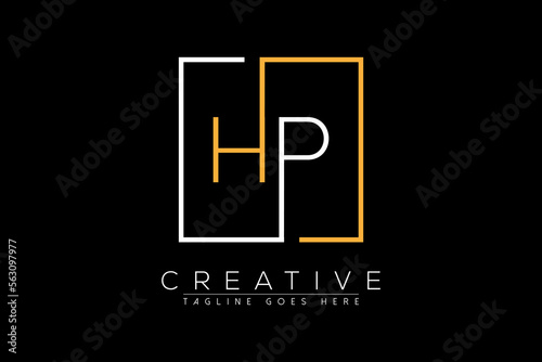 Initial letter hp, ph, p, h elegant and luxury Initial with Rectangular frame minimal monogram logo design vector template