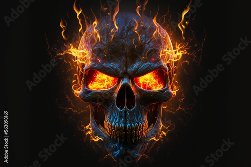 Fire skull on the black background