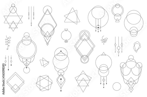 Magic Boho vector illustration on white background. Mystery design elements. Tattoo and logo templates.