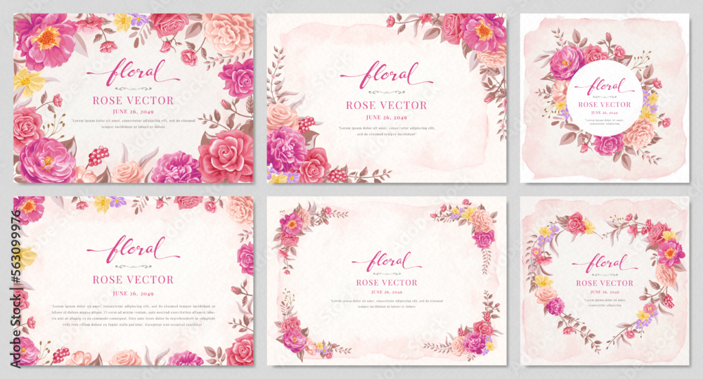 Collection set Beautiful Rose Flower and botanical leaf digital painted illustration