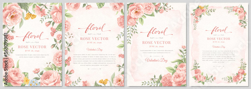 Collection set Beautiful Rose Flower and botanical leaf digital painted illustration