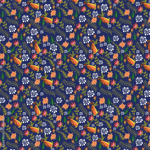 Seamless flower pattern. Elegant floral pattern in small hand draw flowers and Seamless floral pattern with bright colorful flowers.