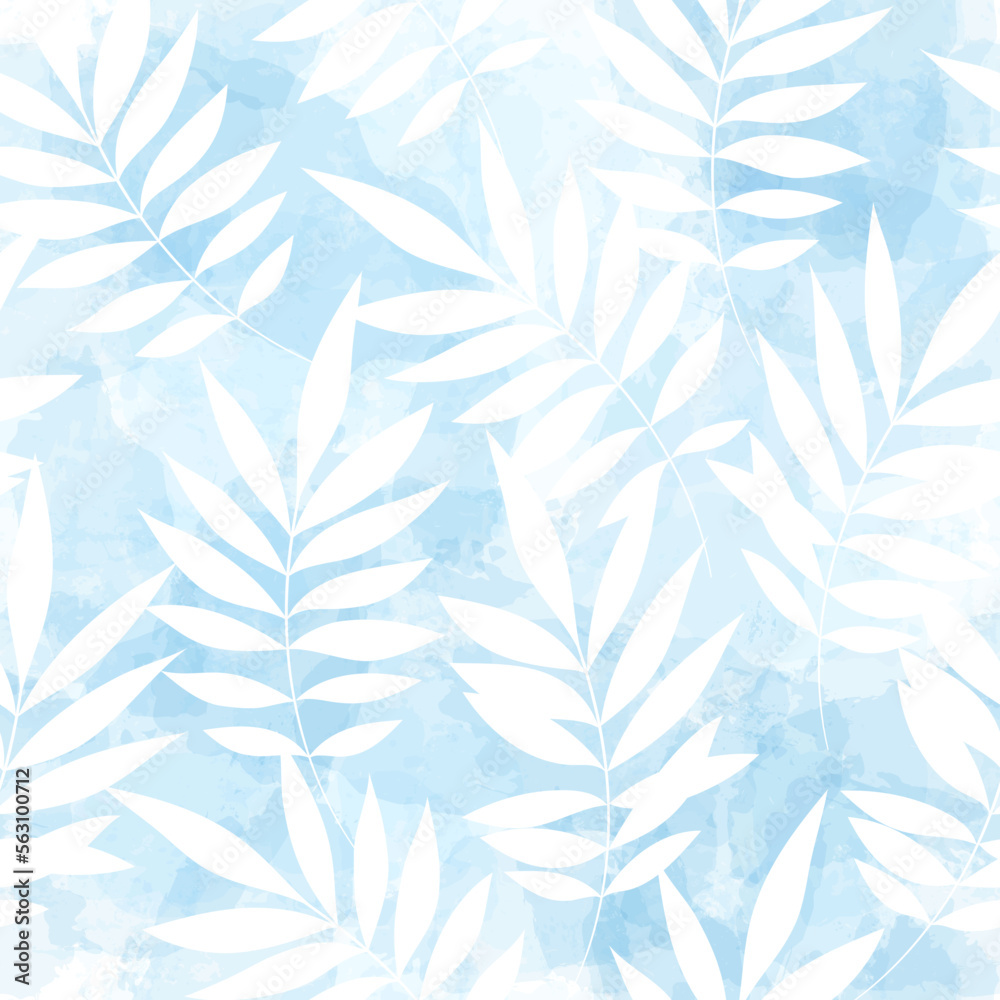 Leaves Pattern. Watercolor Palm leaves seamless vector background, jungle print textured