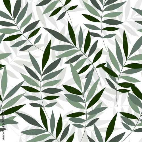Leaves Pattern. Watercolor Tropic Palm Leaves Seamless Vector Background, Textured Jungle Print