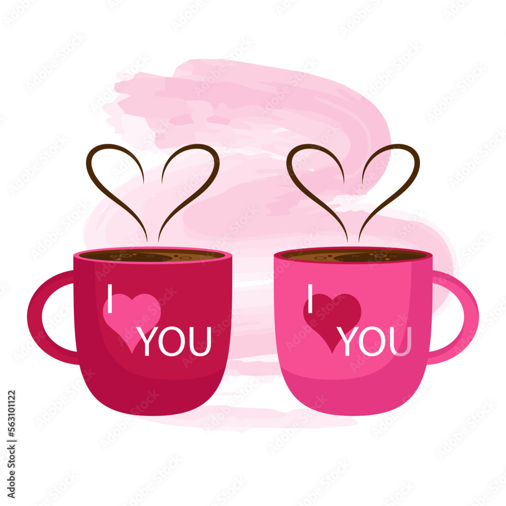 Cups. Two paired cups of coffee on a pink background. Cups. Two paired cups of coffee on a pink background.