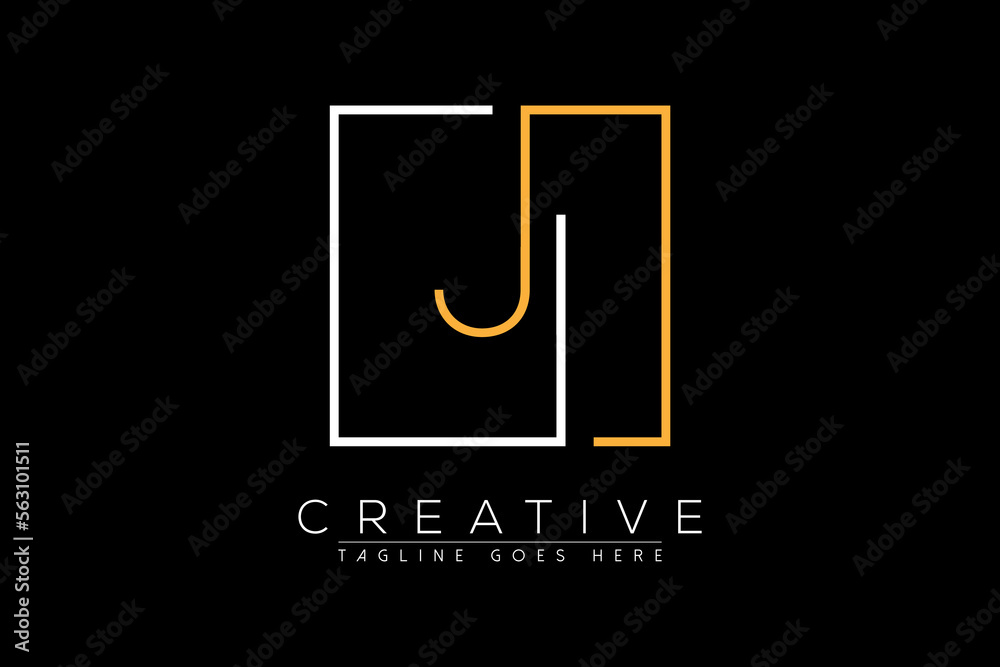 Initial letter ji, ij, i, j elegant and luxury Initial with Rectangular frame minimal monogram logo design vector template
