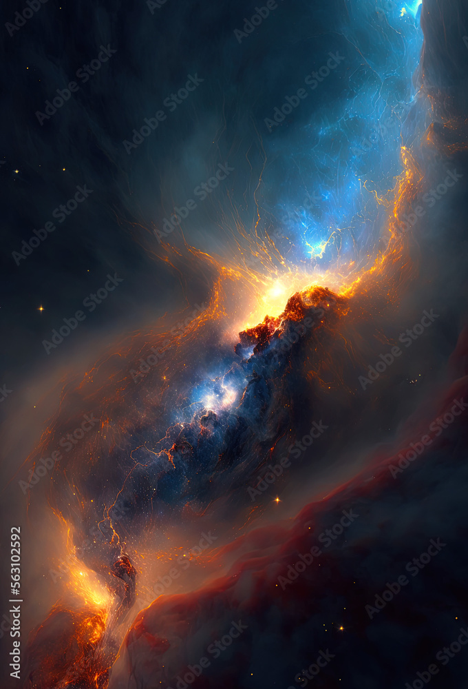 Galaxy in deep space, beautiful fantasy illustrative backdrop. Colorful illustration of space. Generative art.