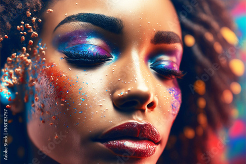 colorful makeup, carnalval makeup, party, generative ai photo