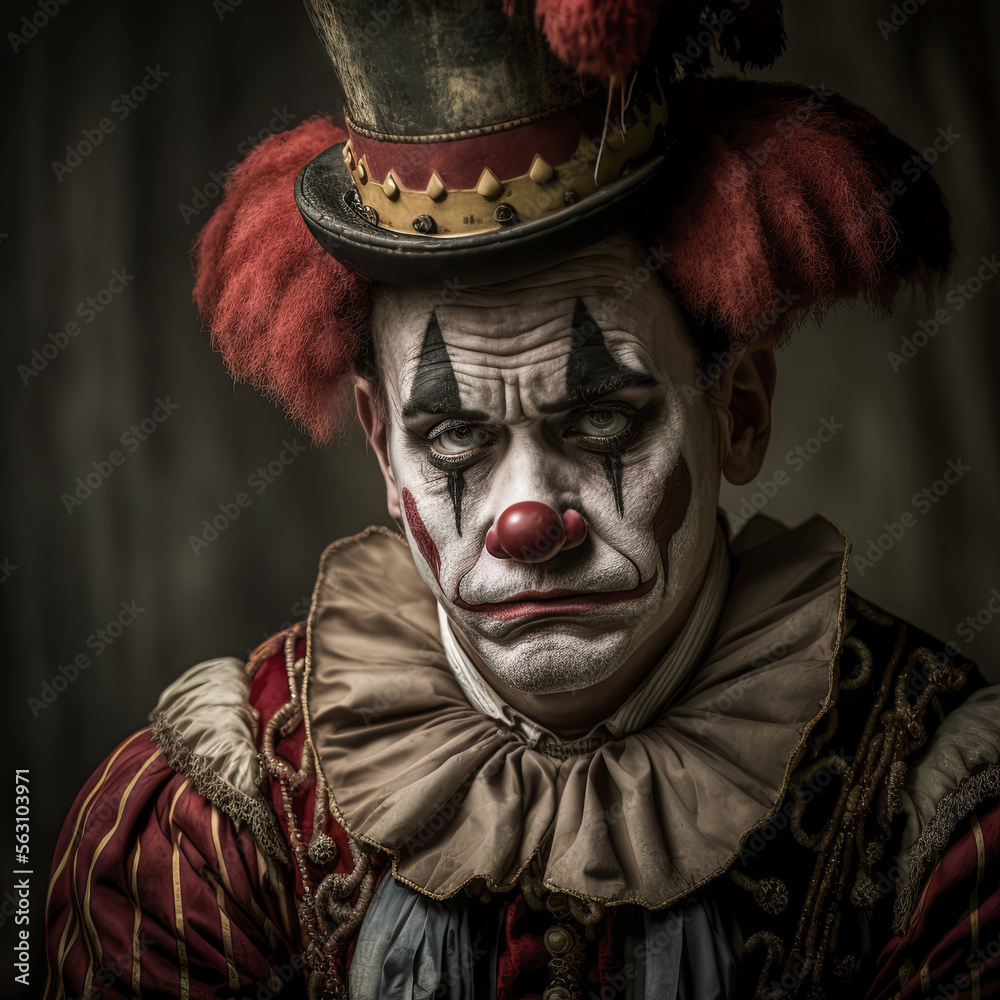 Illustrazione Stock Portrait of a very sad clown-Generative AI | Adobe Stock