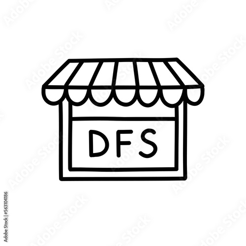 duty free shop doodle icon, vector color line illustration