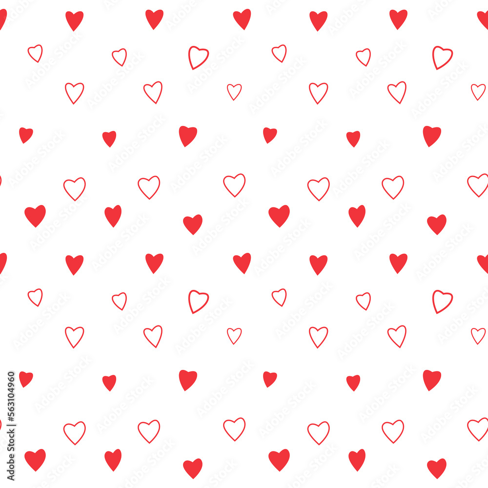 Seamless pattern of hearts for valentine's day and February 14th. Holiday decorations. Decor for printing gift paper, postcards. Pink and red cute hearts for gift for girls and women. Valentine's Day