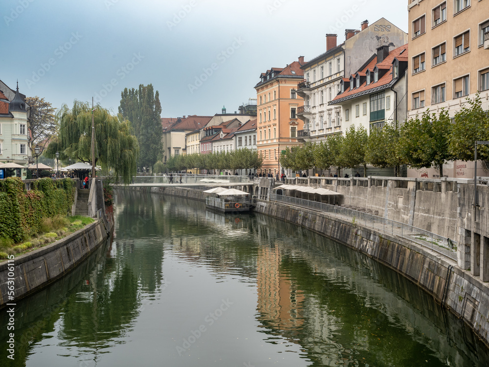 Ljubljanica river canal in Ljubljana, Slovenia