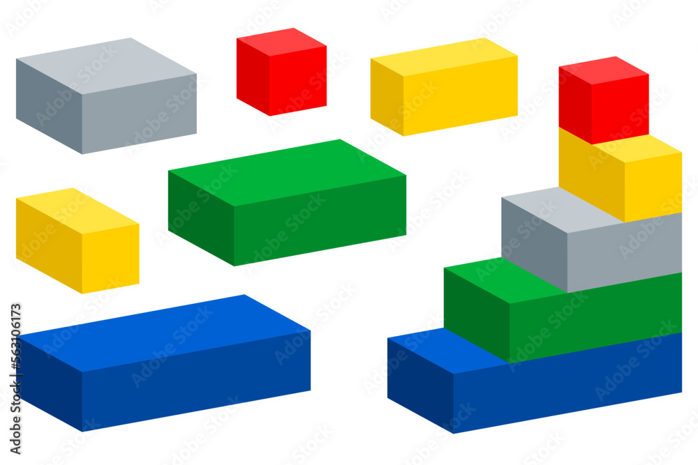 Obraz premium Plastic toy construction brick or block set as colorful vector