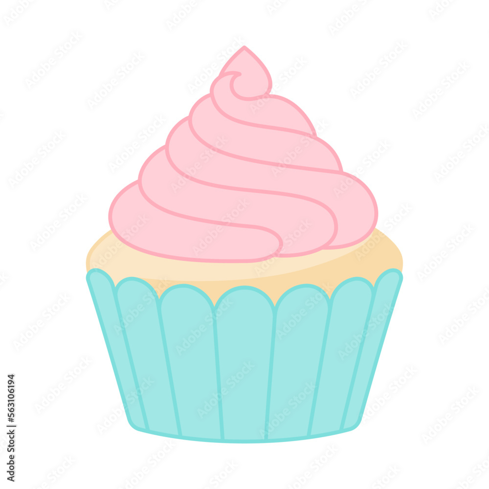 Cupcake with pink buttercream frosting vector illustration