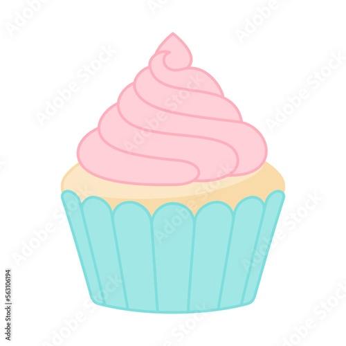 Cupcake with pink buttercream frosting vector illustration