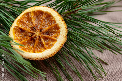 Dried orange, Christmas tree branches