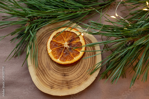 Dried orange, Christmas tree branches