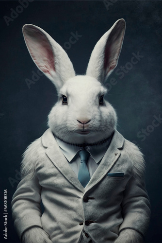 Stylish, businesslike, important rabbit in a business suit. AI generation