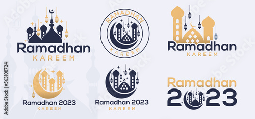 Ramadan Kareem vector set, Logo to welcome Ramadan Holy Month of Muslims Template.