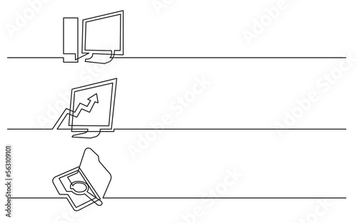 continuous line drawing vector illustration with FULLY EDITABLE STROKE of desktop computer diagram folder search