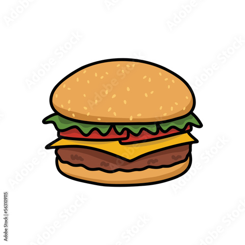 burger doodle icon  vector color line illustration