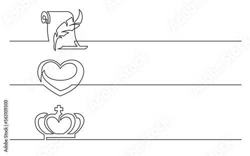 continuous line drawing vector illustration with FULLY EDITABLE STROKE of script heart crown