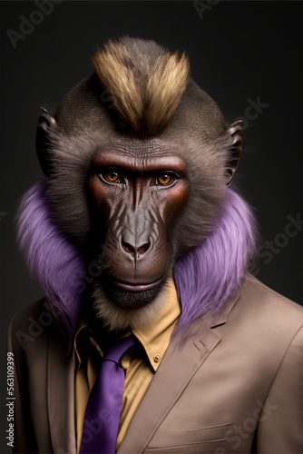 front facing studio photograph of a beautiful majestic Baboon monkey 