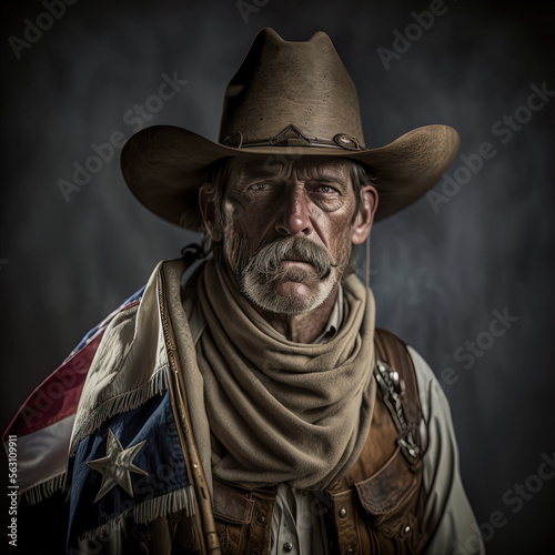Cowboy Portrait with an American flag-Generative AI