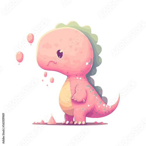 Pink dino, kawaii rose dinosaurus or dragon, Cute pastel pink dino smile, isolated on a white background. minimal flat cartoon illustration. vector, cartoon illustration,white background,eye closing,