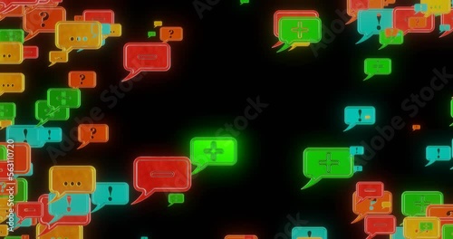 Background from dialog boxes. A lot of different dialog boxes with symbols in motion on a black background. Footage video