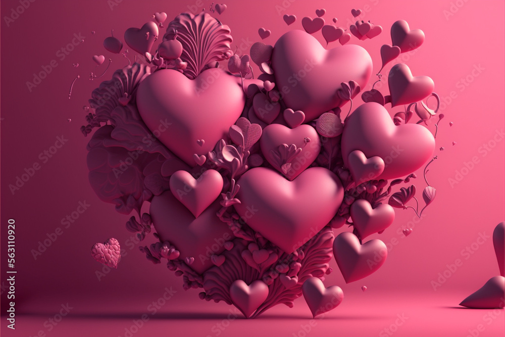 Pink hearts, rendered with detailed textured surfaces that add a sense of authenticity