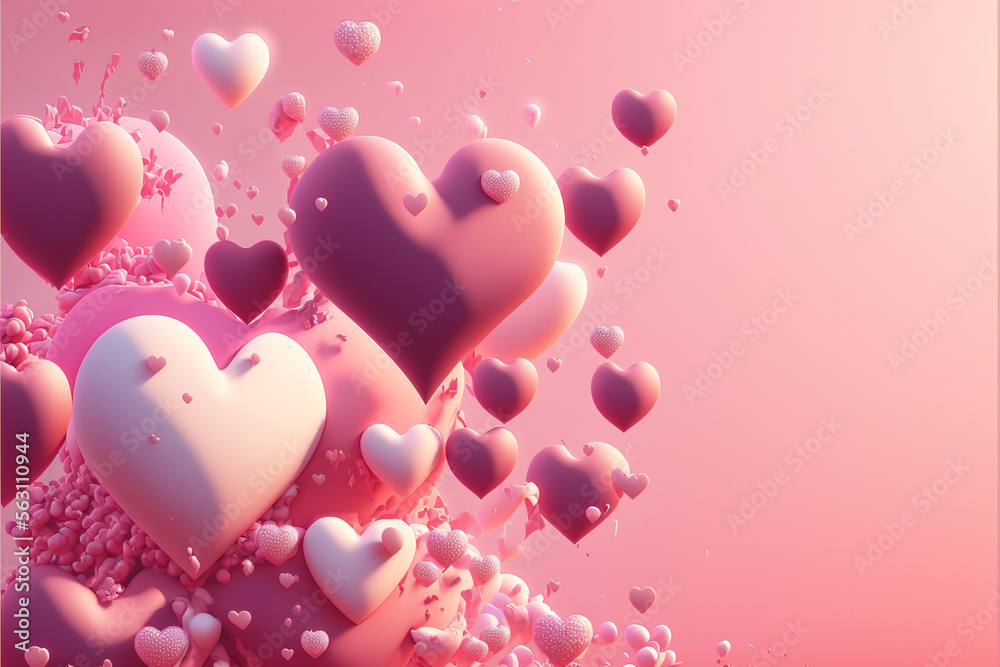 Pink hearts, rendered with intricate textured surfaces that add a layer of realism